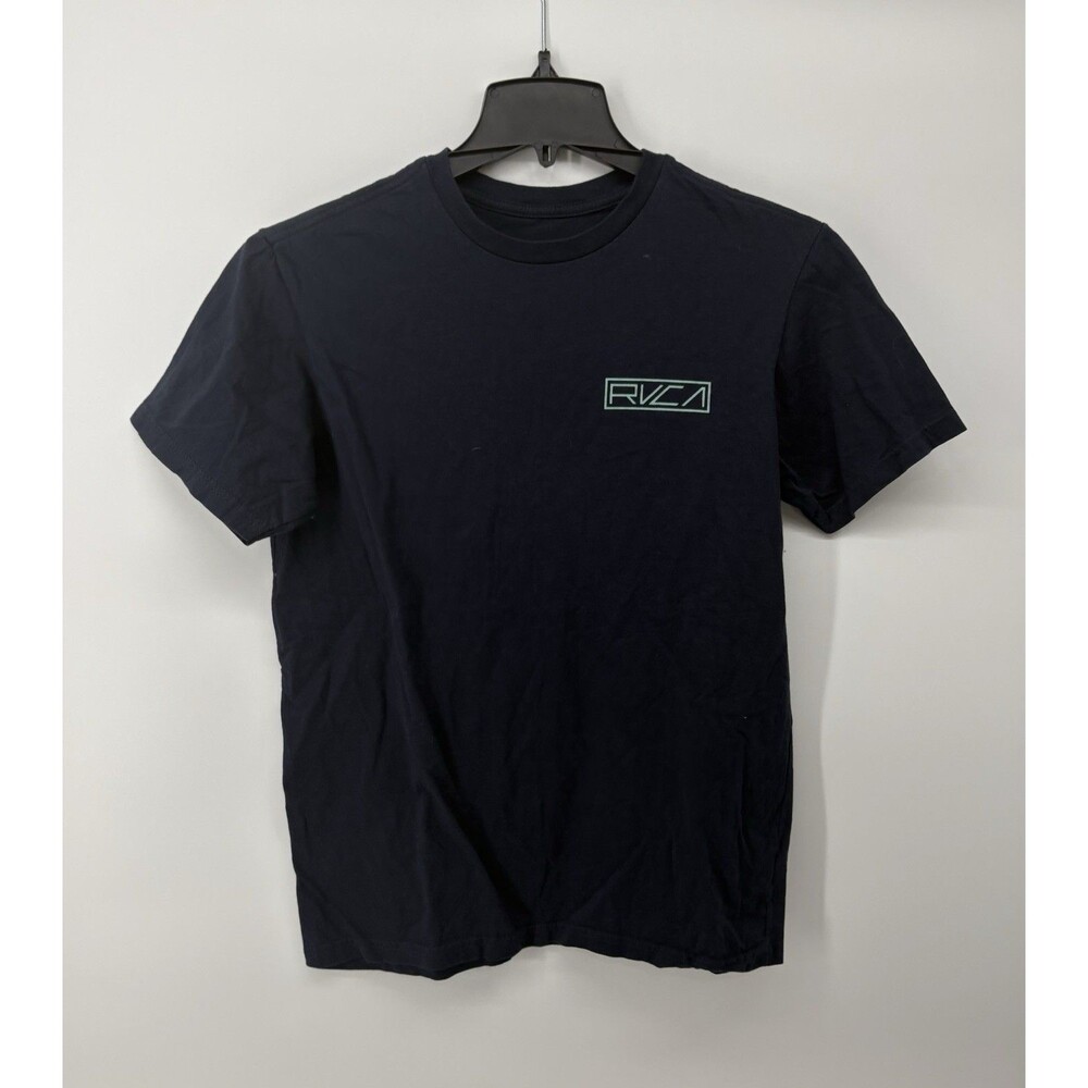 RVCA Men’s T-Shirt Navy Blue With Turquoise Logo Graphics Size Medium